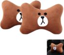 2Pcs Car Headrest Pillow Cute Bear Car Neck Pillow, Comfortable Soft Car Seat Pillow, Car Accessories Head Neck Pillow, Universal Headrest Pillow for Travelling and Home (Brown)