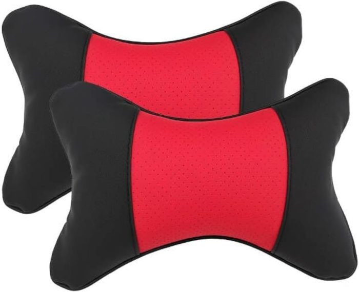Car Neck Pillows Both Side  Leather 2pieces Pack Headrest Fit for Most Cars Filled Fiber Universal Car Pillow (Black&Red)