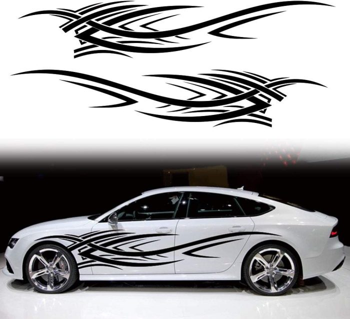 2Pcs 94.4'' Universal Flame Graphics Car Auto Body Side Sticker Racing Sports Self-Adhesive Side Strip Decal Decoration Accessories for Truck  Off-Road Vehicles (Style2 Black)
