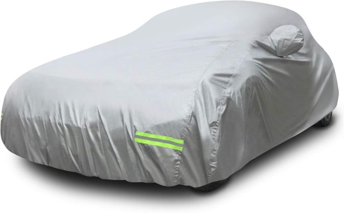 Large 200"x75"x60" Universal Car Cover for Sedan |  Polyester Weather Proof Car Cover Set | Indoor Car Covers for Automobiles | Cover for Cars Outside w/Mirror Covers, Strap & Reflectors