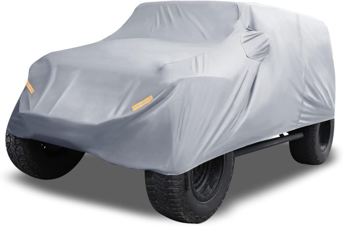 SUV Car Cover Fit for   4 Door 2007-2021 Outdoor Waterproof Sun Dust Wind Snow Protection 210D Oxford with Driver Door  Gray