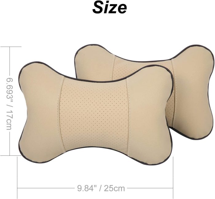 2PCS Car Neck Pillow, Comfortable Soft Breathable Leather Car Head Neck Rest Cushion Relax Neck Suort Headrest Pillows for Car Seat Travel and Home - Image 2
