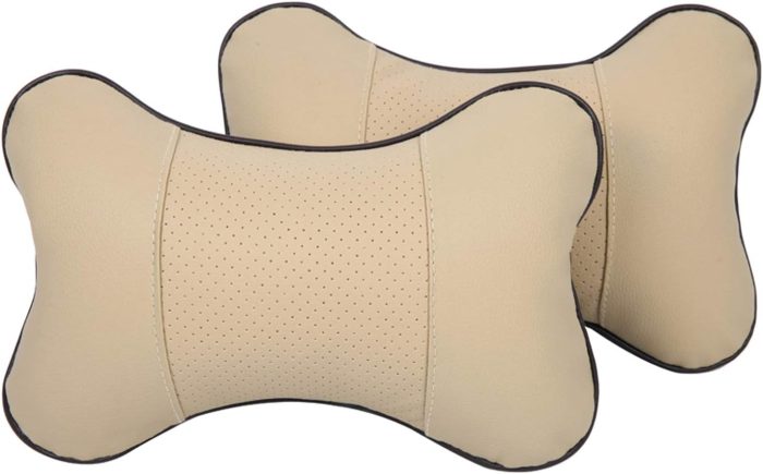 2PCS Car Neck Pillow, Comfortable Soft Breathable Leather Car Head Neck Rest Cushion Relax Neck Suort Headrest Pillows for Car Seat Travel and Home