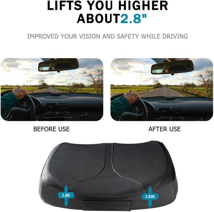Leather Car Memory Foam Heightening Seat Cushion for Short People Driving, Hip(Coccyx/Tailbone) and Lower Back Pain Relief Butt Pillows, Adult Booster Seat for Car,Truck,.(Black) - Image 2