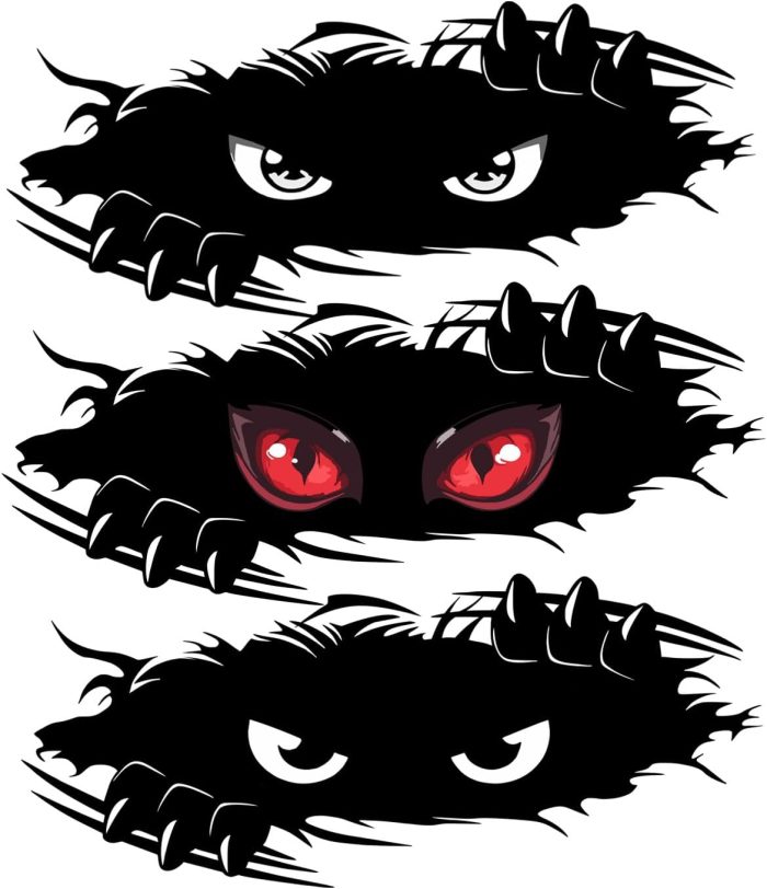 Monster Angry Eyes Car Decal - Black Vinyl Bumper Stickers and Decals - Funny Monster Stickers for Trucks, Sports Cars & Dents - 3PCS