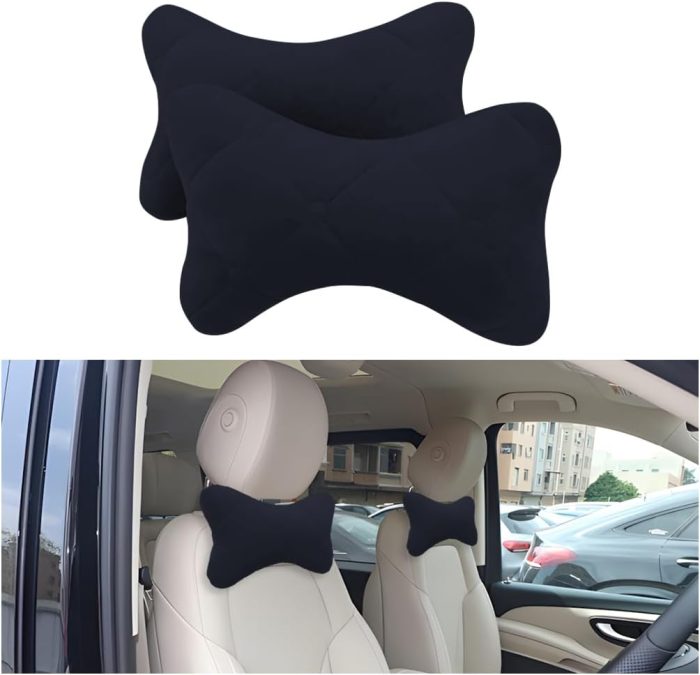 2PCS Car Headrest Pillow, Soft Comfortable Vehicle Neck Pillow Cushion, Automotive Interior Head Rest Pad Accessories for Driving Fatigue Relief, Universal for , Sedan, Truck (Black)