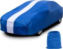 Car Cover Dustproof Sedan Indoor Stretch Cover Universal Fit 177-193 Inch Automobiles Full Car Cover with Storage Bag Breathable Windproof All-Weather Auto Vehicle Cover (Blue-Upgraded)