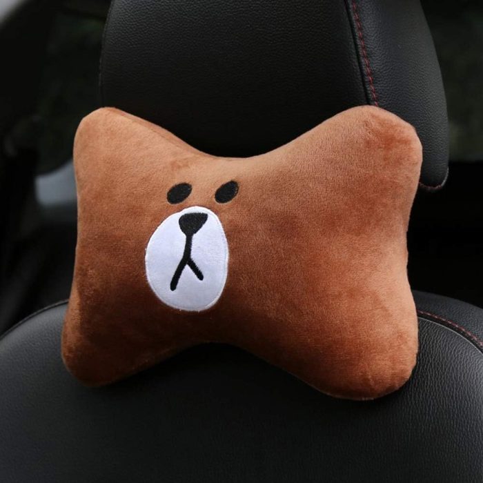 2Pcs Car Headrest Pillow Cute Bear Car Neck Pillow, Comfortable Soft Car Seat Pillow, Car Accessories Head Neck Pillow, Universal Headrest Pillow for Travelling and Home (Brown) - Image 2