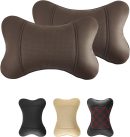 2 Pack Car Neck Pillow  Leather Automotive Headrest Pillow for Car Suort Neck Pain Relief Universal Car Pillow (Brown)