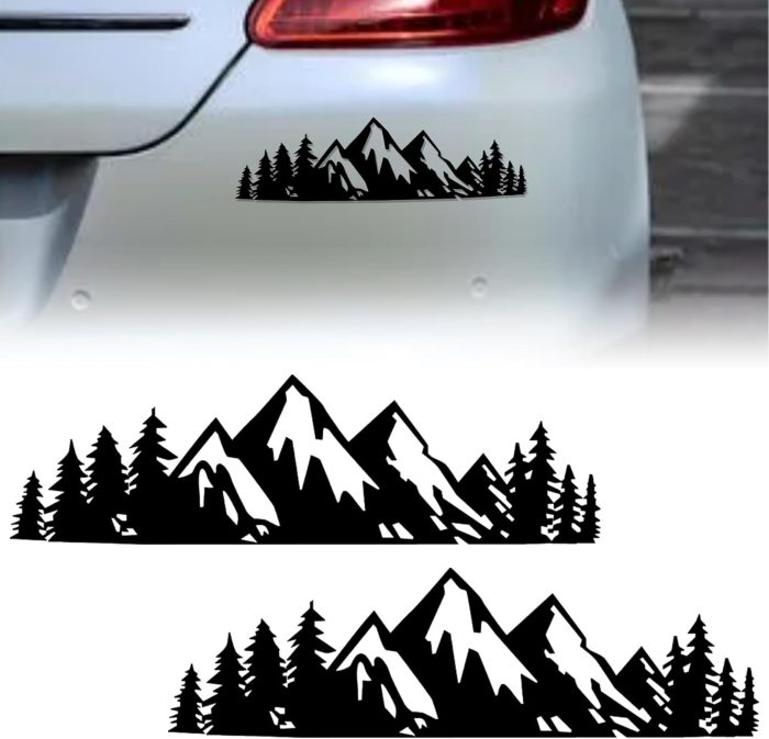 2PCS Vinyl Sticker,Snow Mountain Tree Decal,Mountains Graphic Logo,Car Trunk Tailgate Sticker,Black Premium Badg Sticker,Suitable for Most Cars Decoration,Automotive Waterproof Body Decal