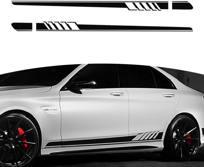 Pack-2 Car Side Body Decals, 4.52" x 88.58" Waterproof  Vehicle  Decorative Stickers, Universal Automotive Creative Stripe for Truck  Racing Car Motorcycle Bike (Black)