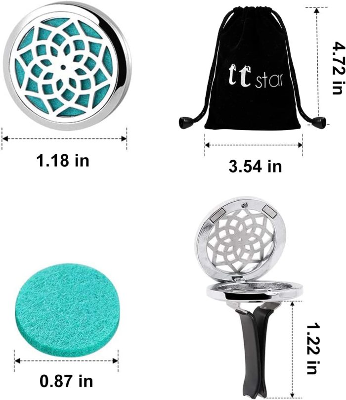 Car Diffuser Vent Clip - 30mm Aromatherapy Essential Oil Car Diffuser Vent Clips with 36 Refill Pads (3 Lotus Vent Clips, Metal) - Image 2