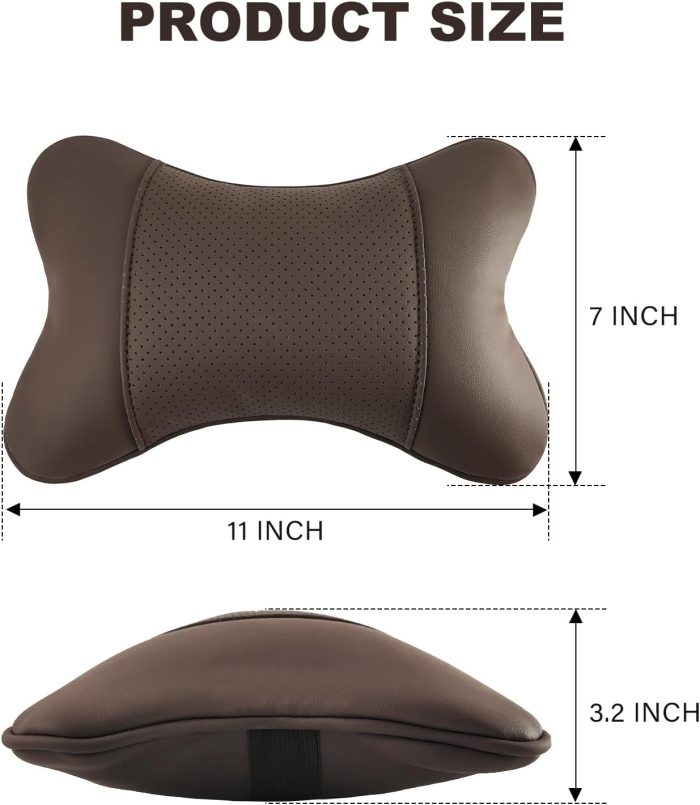 2 Pack Car Neck Pillow  Leather Automotive Headrest Pillow for Car Suort Neck Pain Relief Universal Car Pillow (Brown) - Image 2