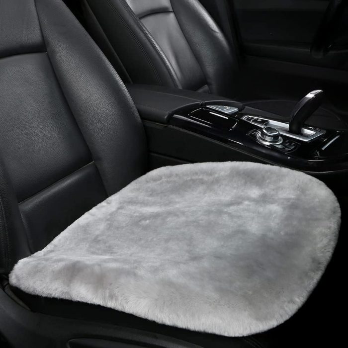 LLB Genuine Sheepskin Car Seat Cushion Seat Covers for Cars Trucks  Comfort Seat Protector Pad for Car Driver Seat Car Accessories for Women Office Chair Car Decor (Grey, Front Seat Cushion-1 Pc)