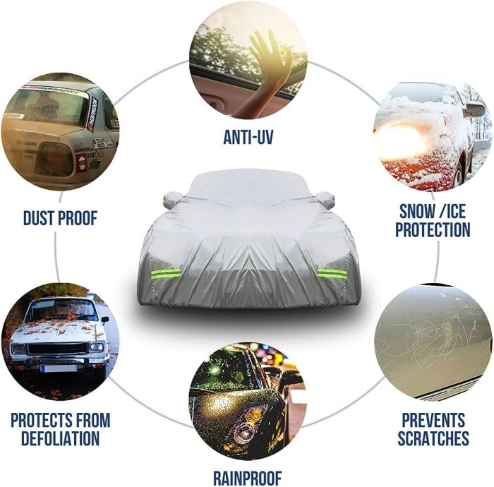 Large 200"x75"x60" Universal Car Cover for Sedan |  Polyester Weather Proof Car Cover Set | Indoor Car Covers for Automobiles | Cover for Cars Outside w/Mirror Covers, Strap & Reflectors - Image 2
