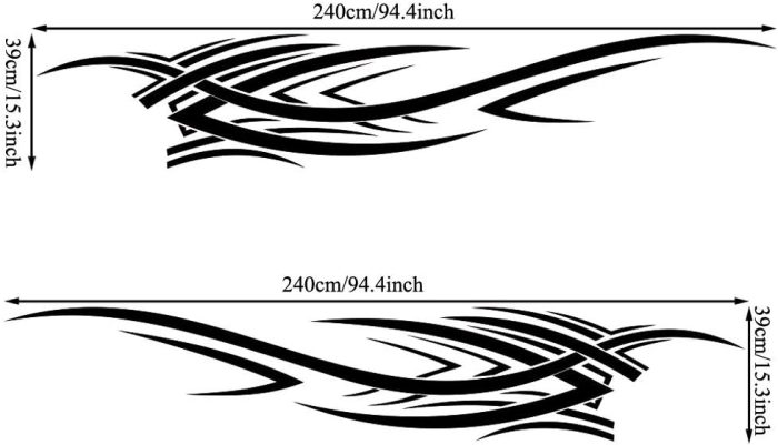 2Pcs 94.4'' Universal Flame Graphics Car Auto Body Side Sticker Racing Sports Self-Adhesive Side Strip Decal Decoration Accessories for Truck  Off-Road Vehicles (Style2 Black) - Image 2