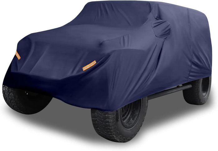 SUV Car Cover Fit for   4 Door 2007-2021 Outdoor Waterproof Sun Dust Wind Snow Protection 210D Oxford with Driver Door  Navy Blue