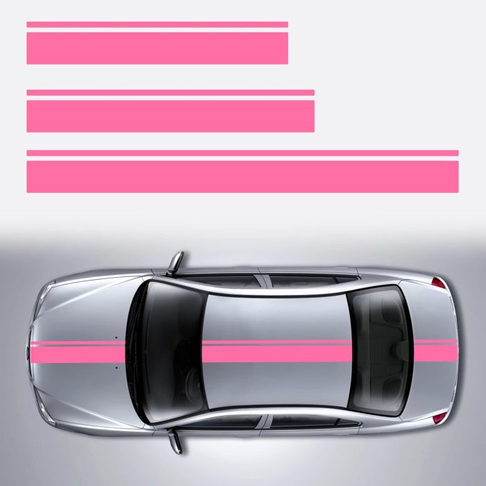 3PCS Car Hood Body Roof Modified Sport Style Stripe Sticker Graphic Vinyl Racing Decal Decoration Accessories for Vehicles Pink
