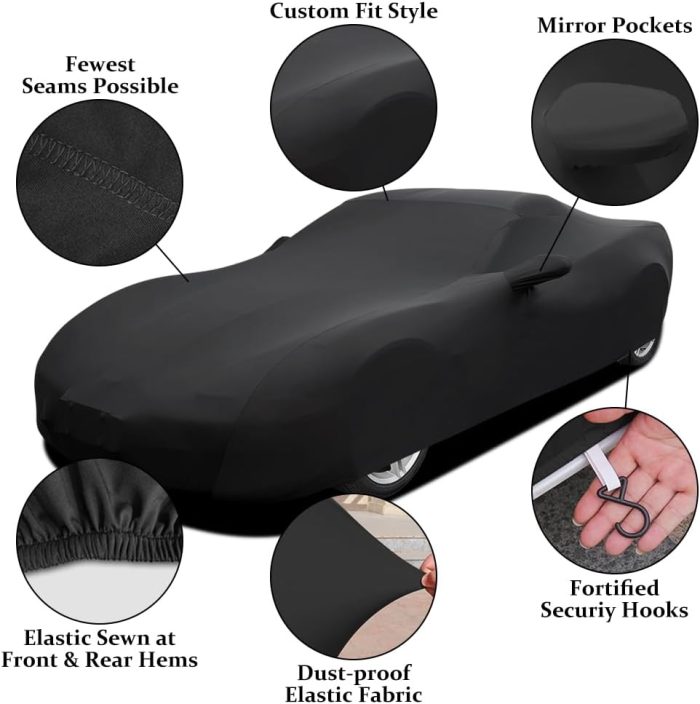 Indoor Car Cover Stretch Dustproof Protection Full Car Cover for Underground Garage, Car Show, Black - Image 2