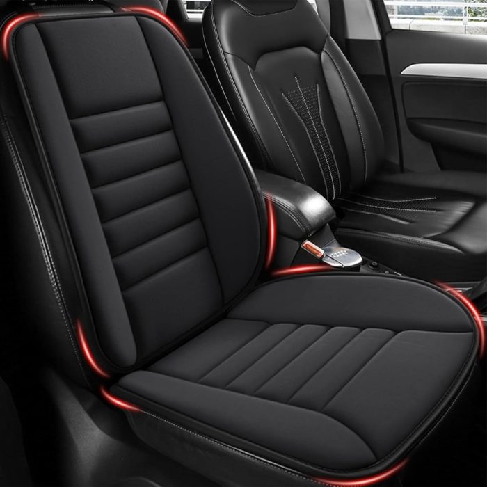 Car Seat Cushion and Lumbar Suort Pillow 1.2'' Thick Memory Foam Desk Chair Cushion Back Suort for Automotive Seat Driver, Travel, Leg and Back Pain Relief, Washable, Adjustable, Black