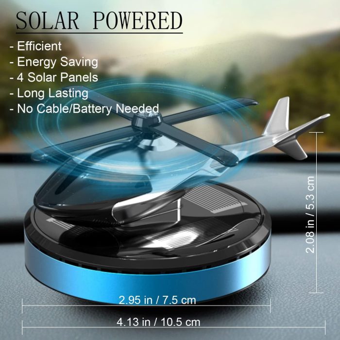 Car Air Fresheners, Al Alloy Solar Powered Rotating Incense Helicopter Diffuser, Home and Car Décor Accessories (Blue) - Image 2