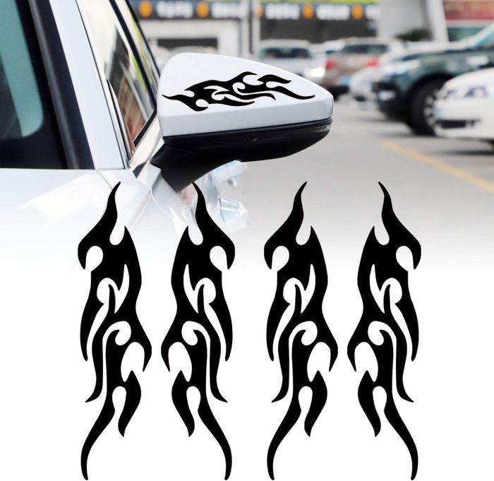 4 Pcs 19cm Flame Sticker for Car Flame Racing Sports Stripe Decal for Golf Cart Vinyl Waterproof Decal Decoration for Car Body Side Truck  Off-Road Vehicles Skateboard (Black)