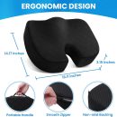 Office/ Car Seat Cushion, Non-Slip Sciatica & Back Coccyx Tailbone Pain Relief Chair Pad, Memory Foam Butt Pillow for Comter Desk, Wheelchair, Driving (Black)