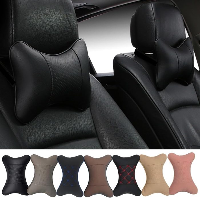 Car Neck Pillows Both Side  Leather 2pieces Pack Headrest Fit for Most Cars Filled Fiber Universal Car Pillow (Black)