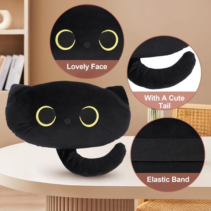 Black Cat Car Headrest Pillow Neck Suort Plush Cushion for Driving Seat (2 pcs) - Image 2