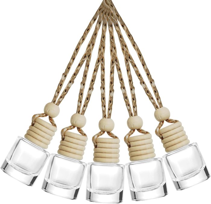 5PCs Hanging Car Air Freshener, Empty Glass Perfume Bottlespendant Bottle, Air Freshener Pendant