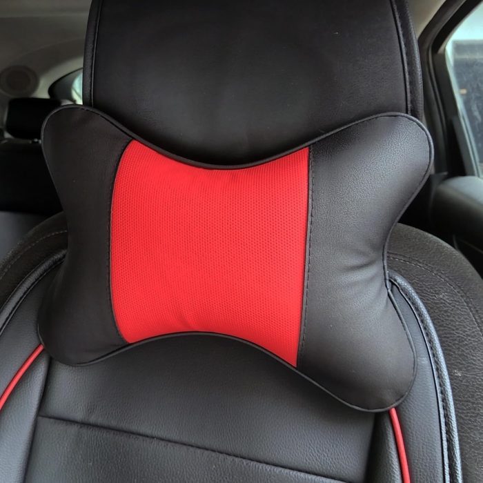 Car Neck Pillows Both Side  Leather 2pieces Pack Headrest Fit for Most Cars Filled Fiber Universal Car Pillow (Black&Red) - Image 2