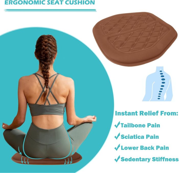 Big Ant Car Seat Cushion, Comfort Memory Foam Driver Seat Cushion Improve Driving View, Sciatica and Lower Back Pain Relief, Thick Seat Cushions for Car Home Office Chair, Wheelchair - Brown - Image 2
