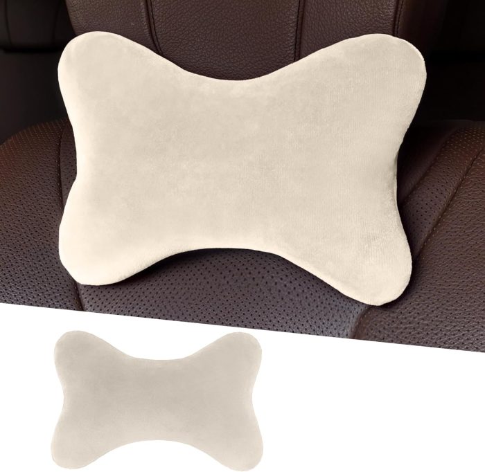 Car Headrest Pillow, Soft Comfortable Memory Foam Automotive Neck Pillow Cushion for Neck Pain Pressure Relief, Universal Fit (Beige)