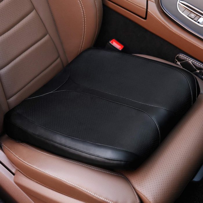 Leather Car Memory Foam Heightening Seat Cushion for Short People Driving, Hip(Coccyx/Tailbone) and Lower Back Pain Relief Butt Pillows, Adult Booster Seat for Car,Truck,.(Black)