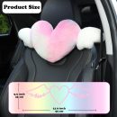 2 Pack Heart d Cute Car Headrest Pillow with Angel Wings Comfortable Soft Head Rest Cushion Kawaii Car Accessories Neck Pillow for Driving Travelling Office Home Decor - Tie dye Color Love Heart