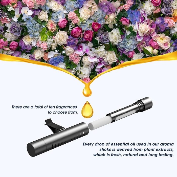 Car Diffuser Vent Clips Set with 10 Bags Different Scents Essential Oil Sticks (2 Each) and 8 Unscented Refill Sticks for Women Men Automotive Fragrance Decoration - Image 2