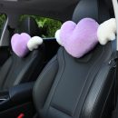 2 Pack Heart d Cute Car Headrest Pillow with Angel Wings - Comfortable Soft Head Rest Cushion Kawaii Car Accessories Neck Pillow for Driving Travelling Office Home Decor - Lavender Love Heart