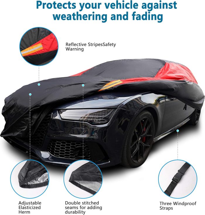 Waterproof All Weather Windproof Snowproof UV Protection Outdoor Indoor Full car Cover, Universal Fit for Sedan (Length 194-206 inch) - Image 2