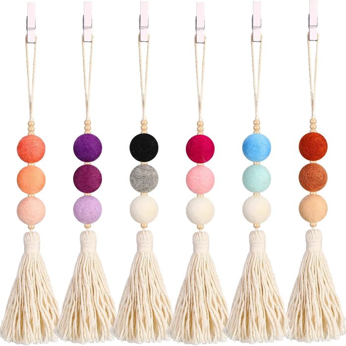 6 Pieces Felt Ball Car Diffuser Essential Oil Car Tassel Hanging Bead Aromatherapy Diffuser Colorful Charm Vent Clips Air Freshener for Decor(Bright Color)