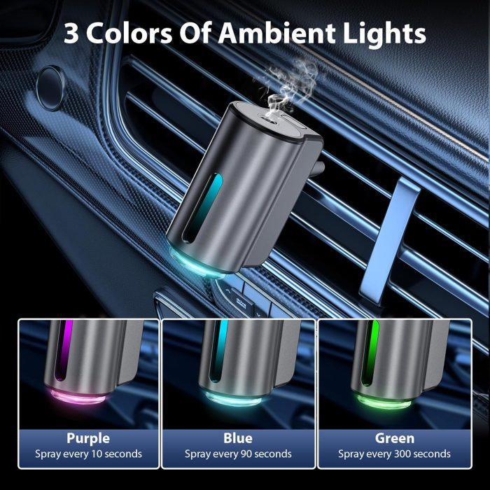 Smart Car Air Freshener, Car Air Freshener Diffuser, Car Diffuser Air Freshener with Three Adjustable Modes, Aromatizante para Carro, Car Diffuser with 8pcs Essential Oil(Black) - Image 2