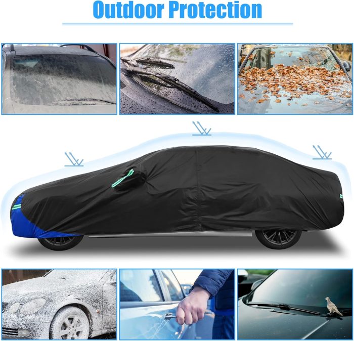 3L Car Cover Waterproof Snowproof All Weather for Car Outdoor Full Car Cover Rain Sun Protection Universal Fit for Sedan 178"-185" - Image 2